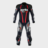 Aprilia Black v4 Leather Race Suit Front