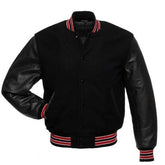 Black and Red/White Letterman Jacket with Black Leather Sleeves