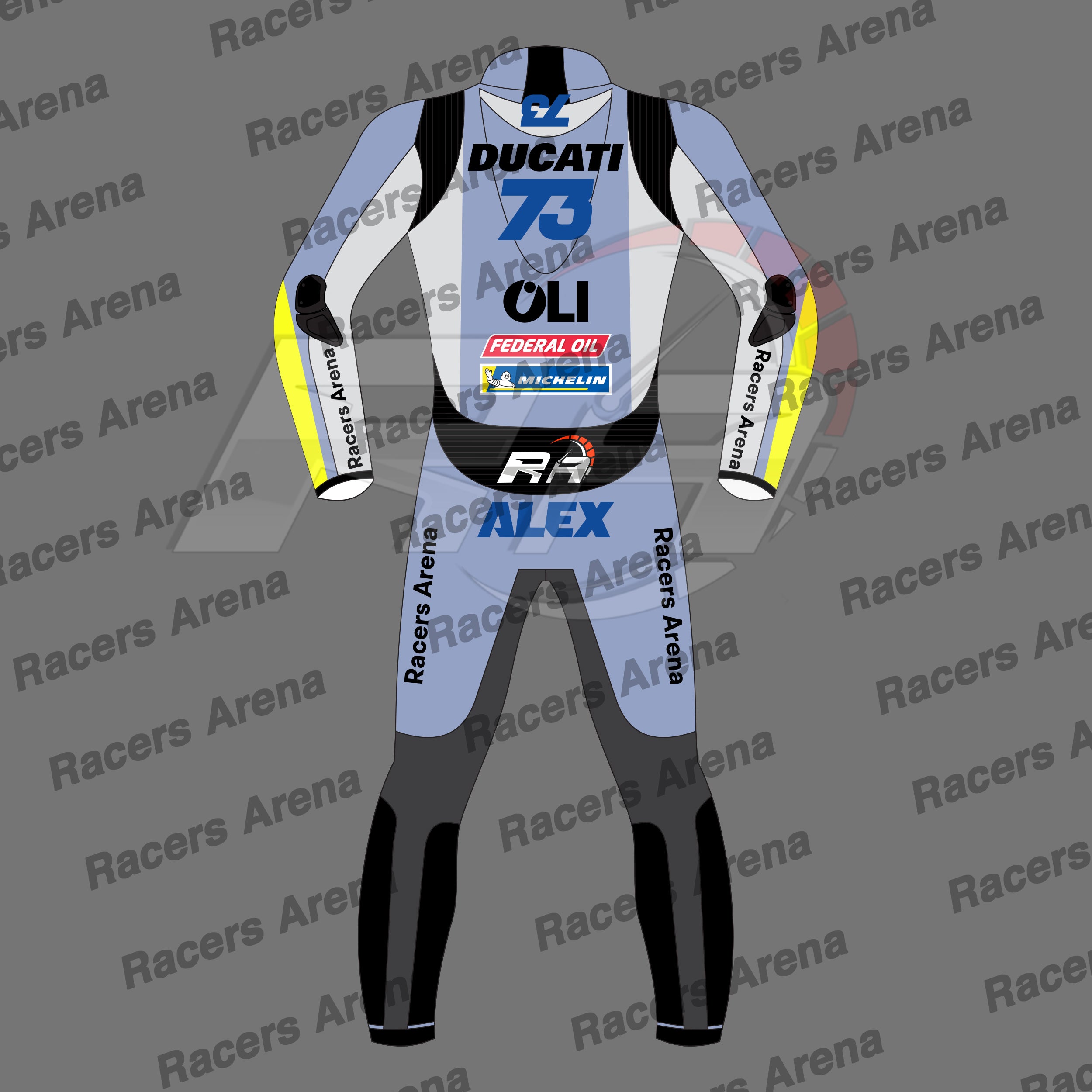 Alex Marquez MotoGP 2025 Gresini Ducati Motorcycle Leather Race Suit Back