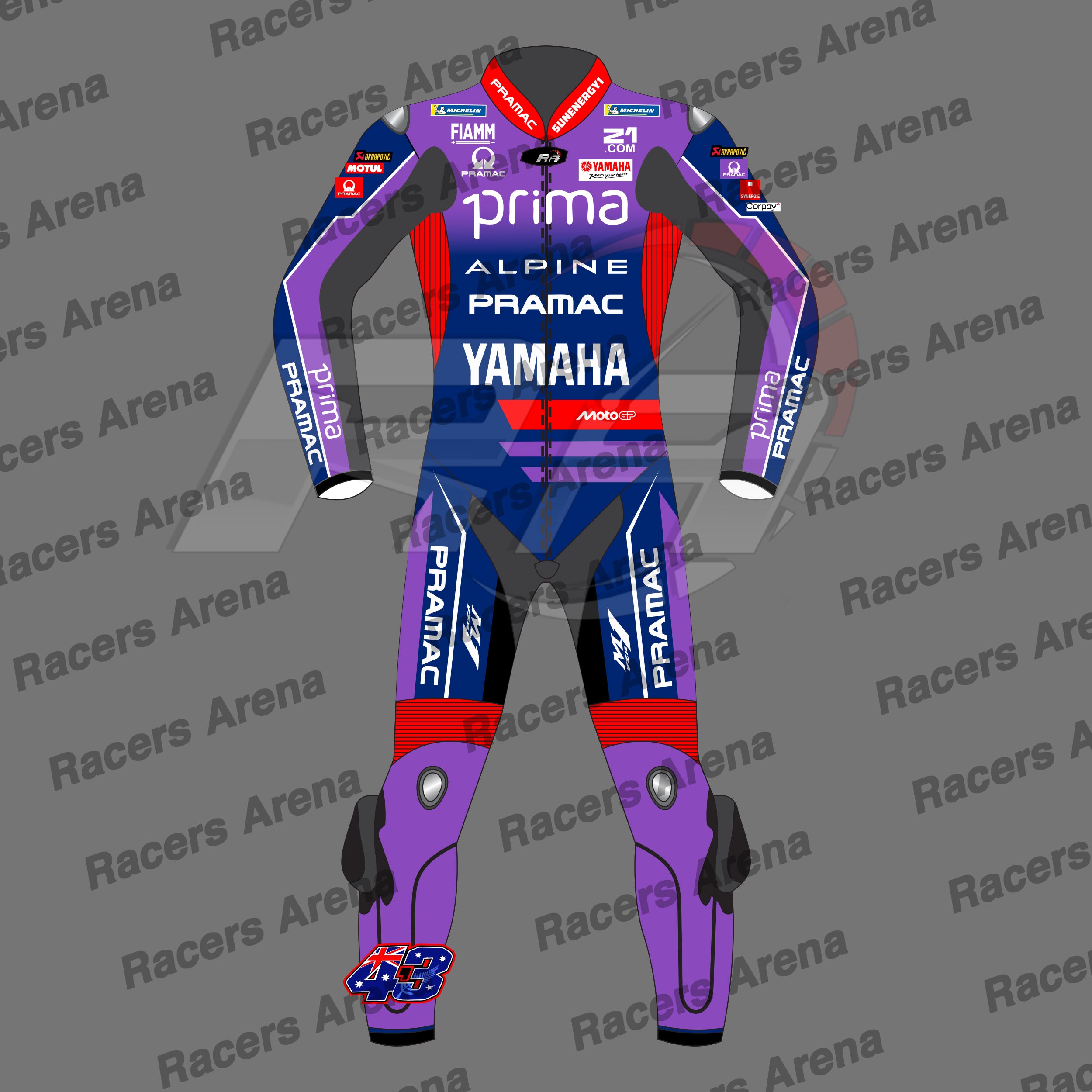 Jack Miller Yamaha Pramac MotoGP 2026 Motorcycle Leather Race Suit Front