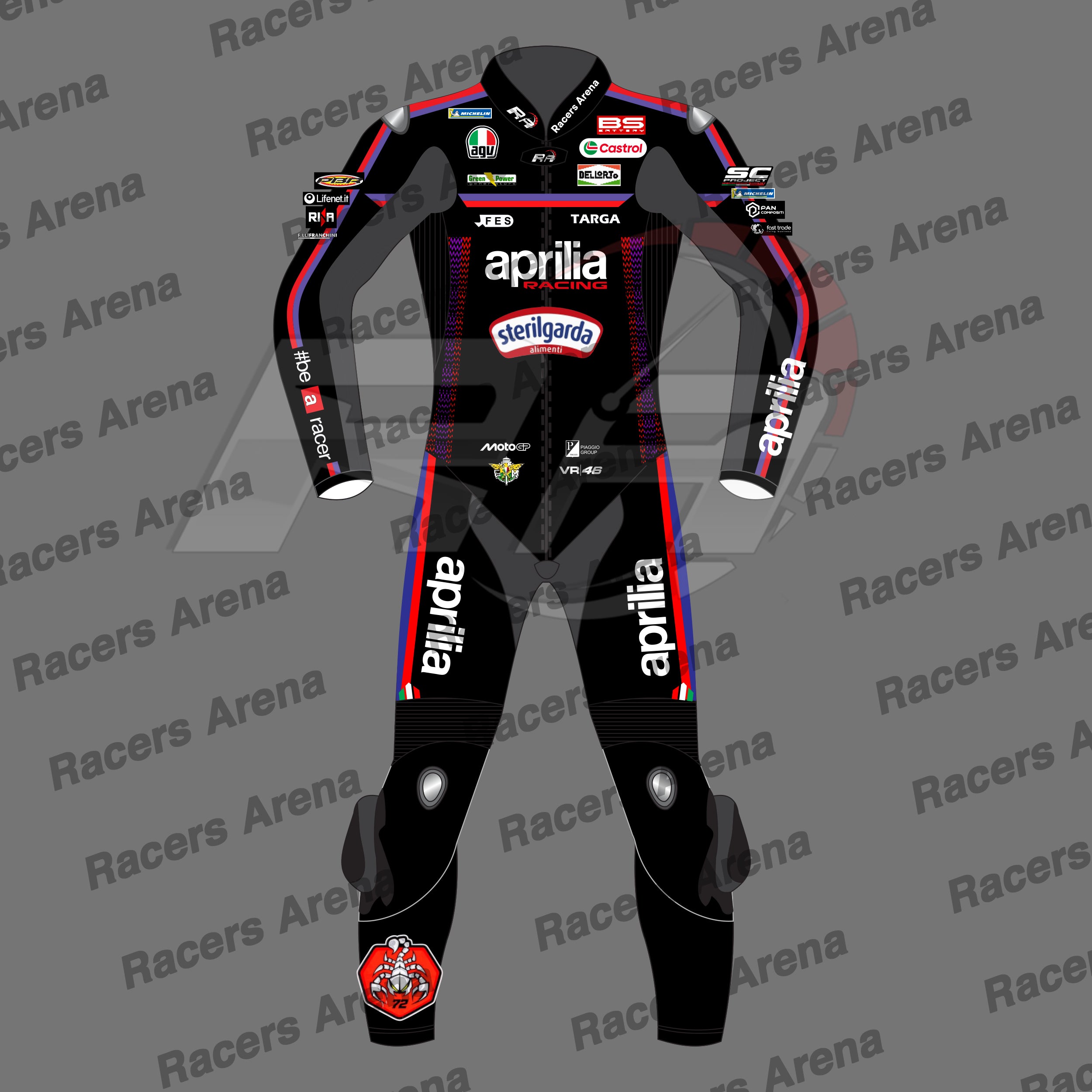 Marco Bezzecchi Aprilia MotoGP 2026 Motorcycle Leather Race Suit Front