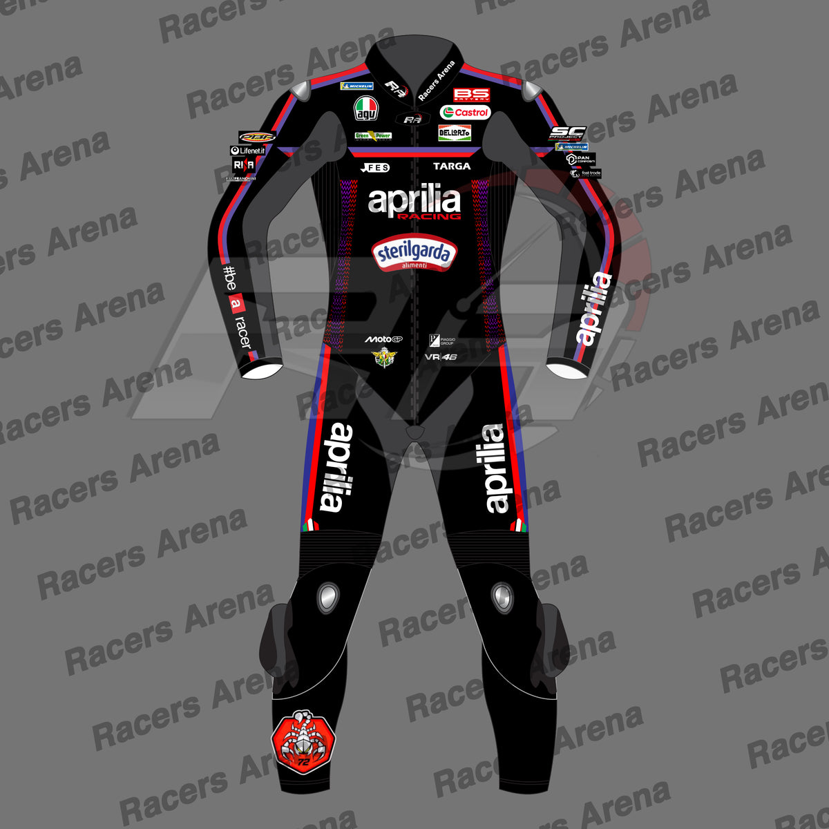 Marco Bezzecchi Aprilia MotoGP 2026 Motorcycle Leather Race Suit Front