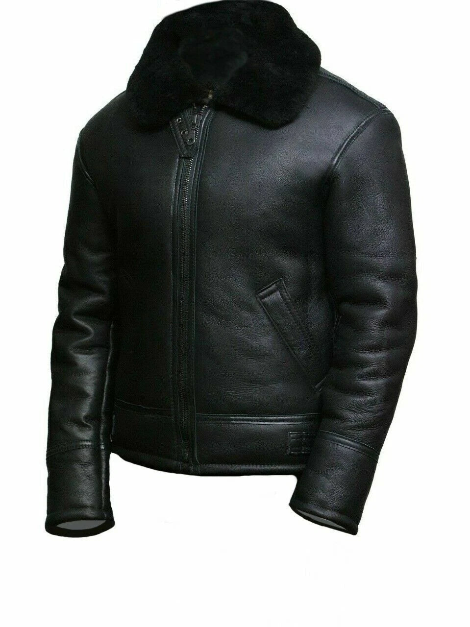 Men’s B3 Sheepskin Shearling Aviator Bomber Jacket – Fur-Lined Pilot Coat