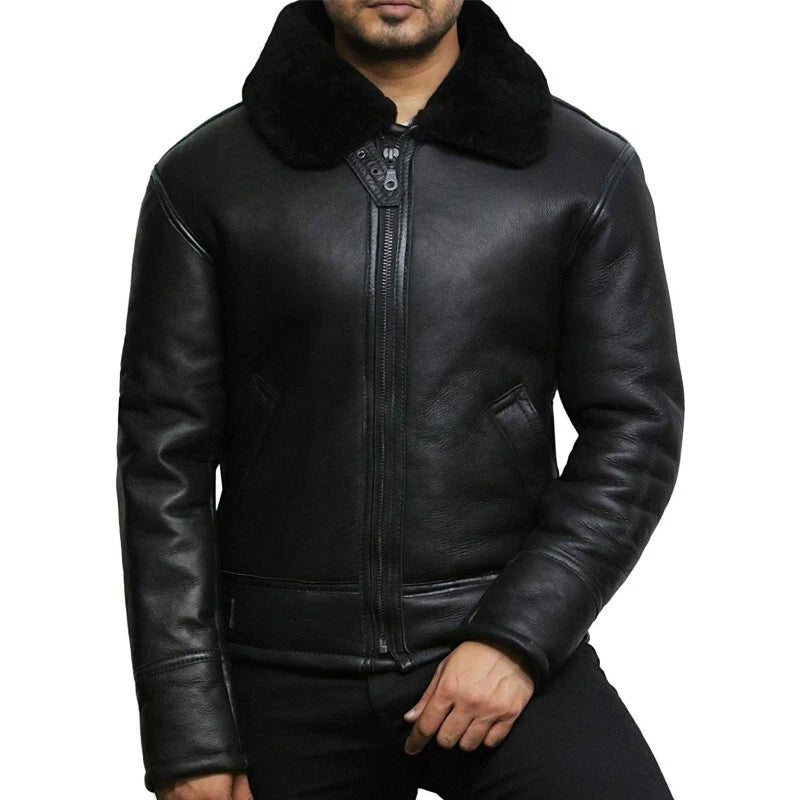 Men’s B3 Sheepskin Shearling Aviator Bomber Jacket – Fur-Lined Pilot Coat