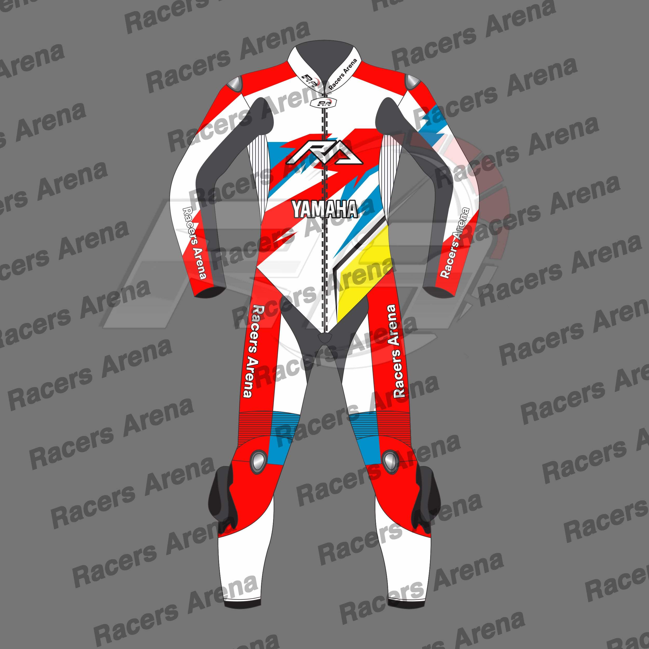 Racers Arena ThrottleSkin Yamaha Motorcycle Leather Race Suit Front