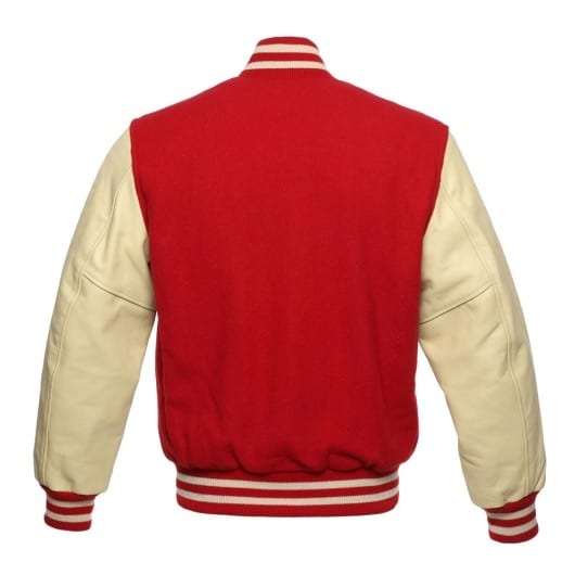 Red Letterman Jacket with Natural Leather Sleeves
